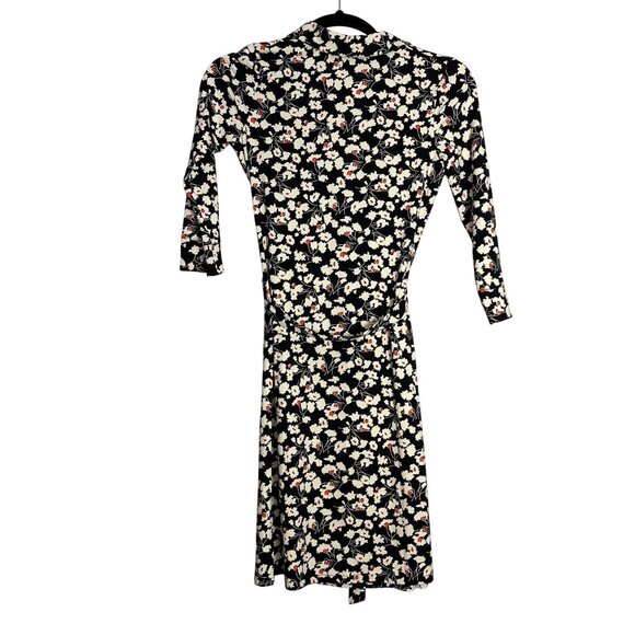 Talbots Floral Wrap A-Line Dress VN784 black white orange - Picture 2 of 6